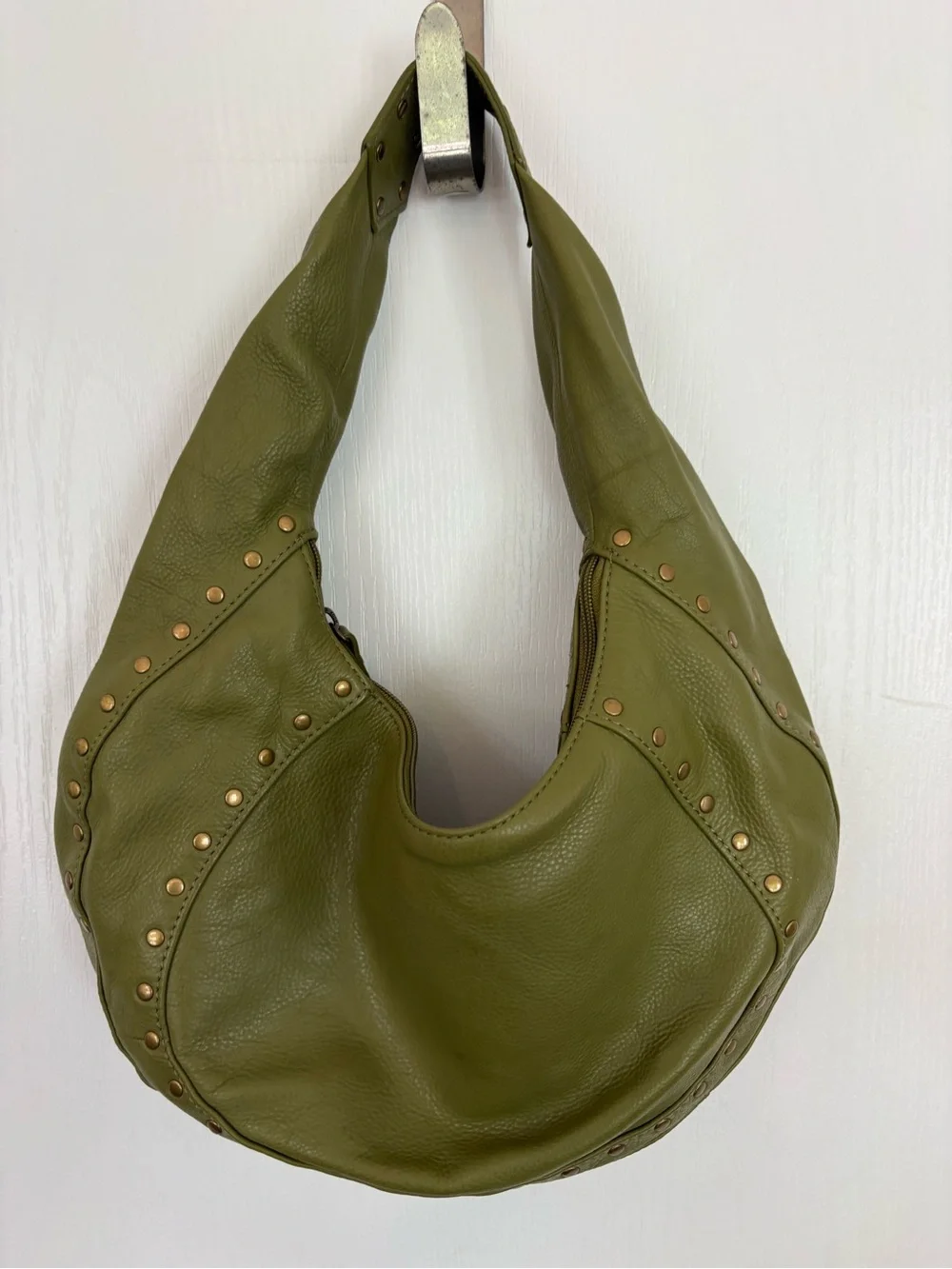 Paradox Olive Green Studded Leather Hobo